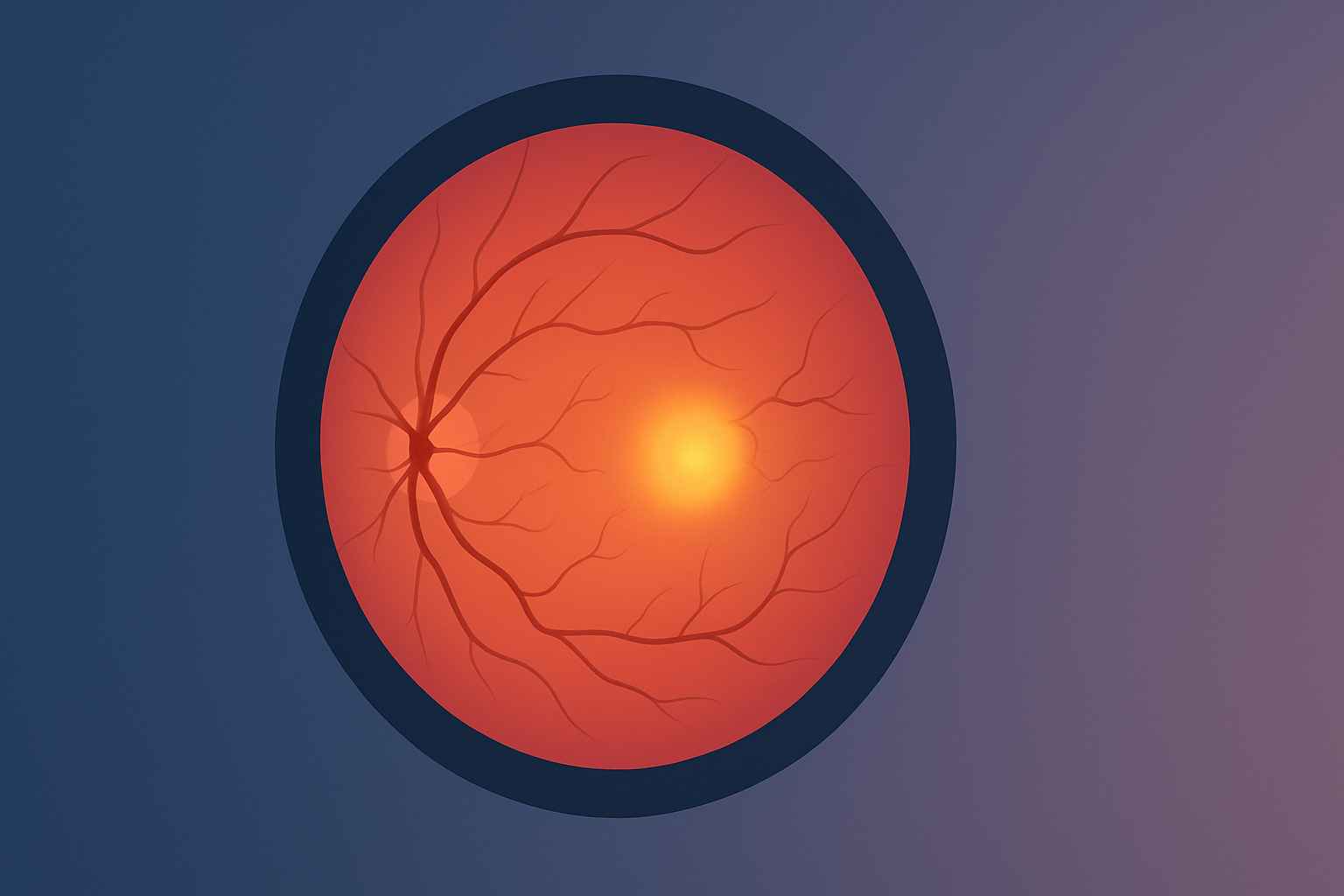 Modern retina graphic with the macula subtly highlighted