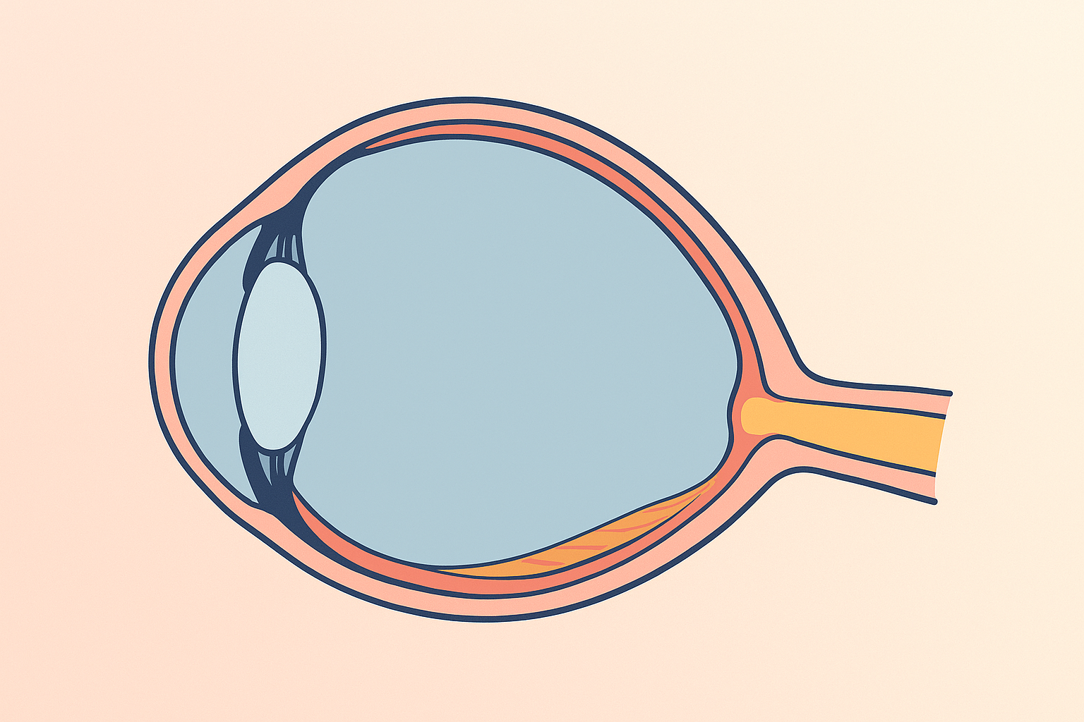A clean, cross-sectional eye diagram with an elongated globe and subtle pastel background