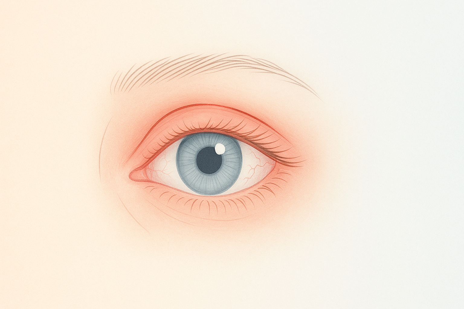 Red, inflamed eye showing signs of irritation, possibly from ocular rosacea.