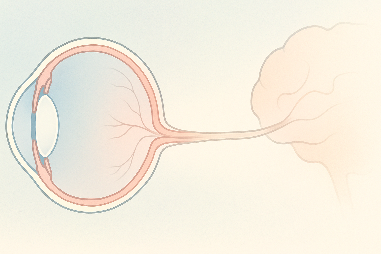 Cross-section of an eye with a thinning optic nerve extending to the brain.