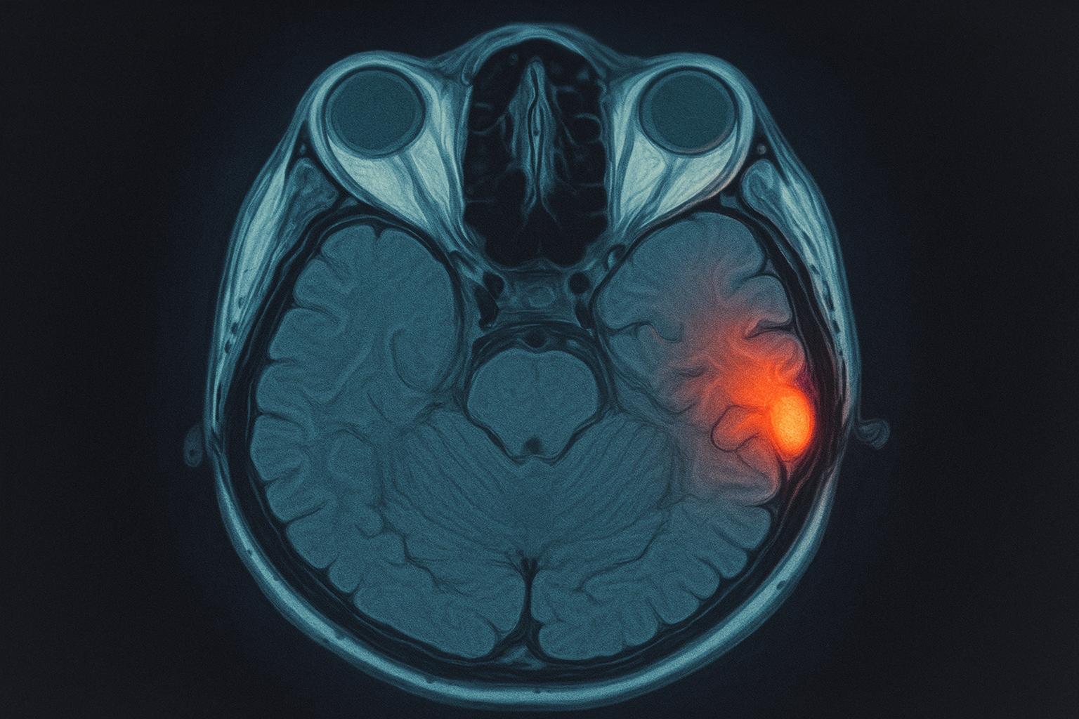 Inflamed optic nerve shown on color MRI scan