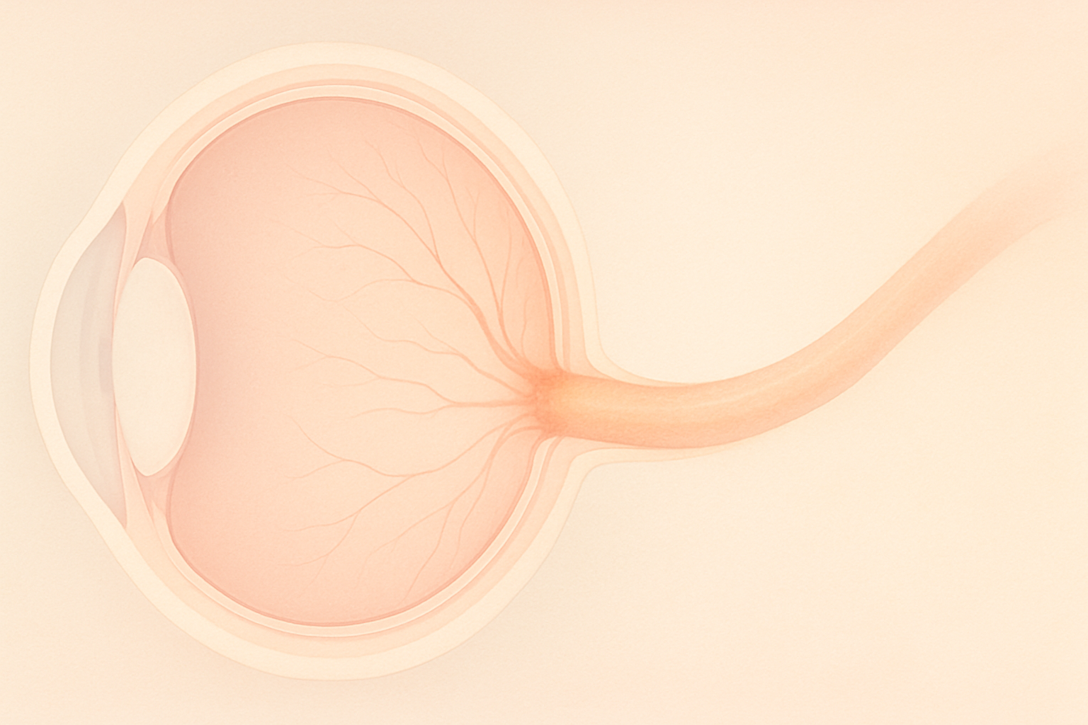 Soft pastel illustration showing eye anatomy with a gently highlighted optic nerve.