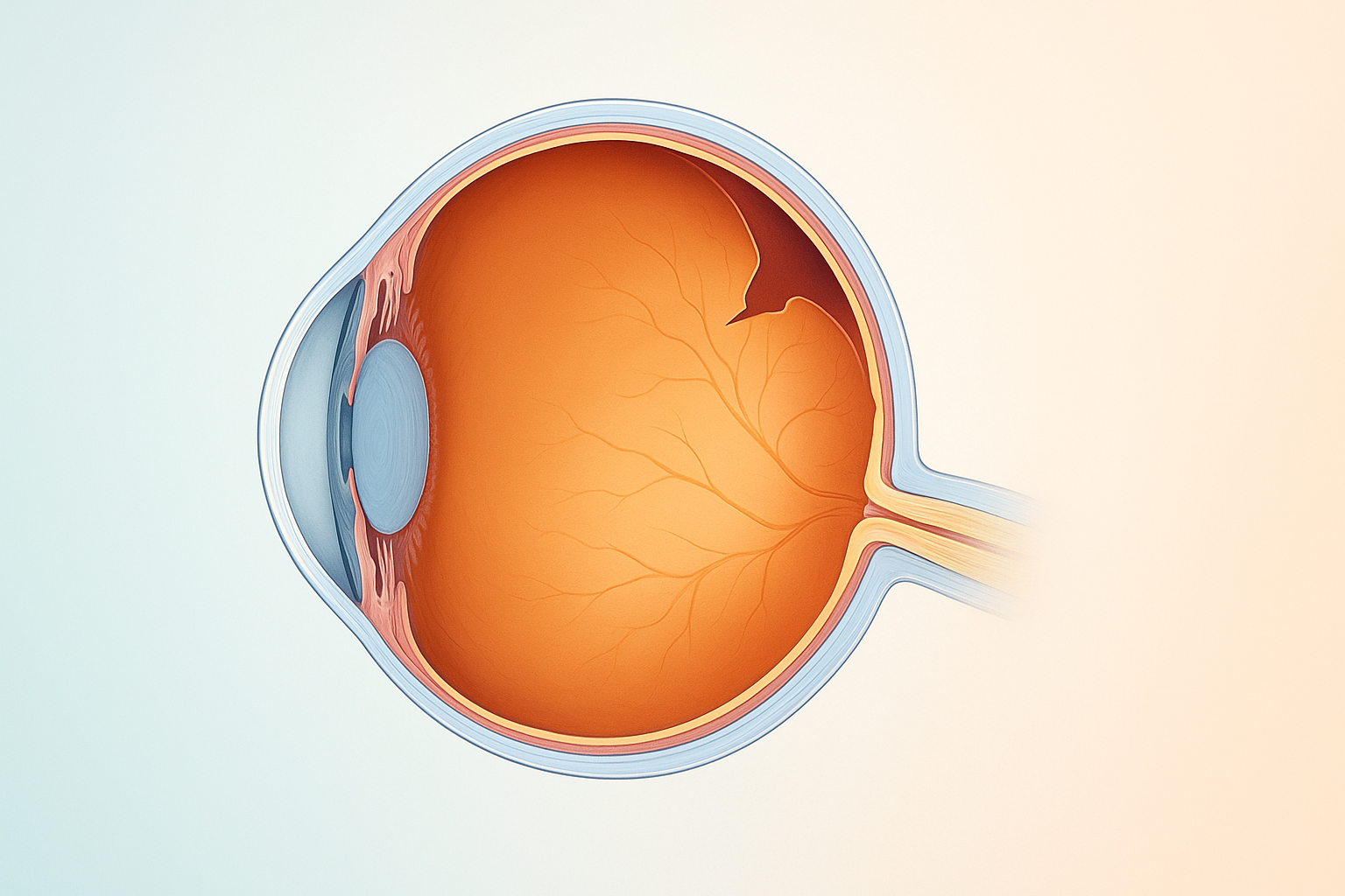 Cross‑section diagram of an eye highlighting a retinal tear