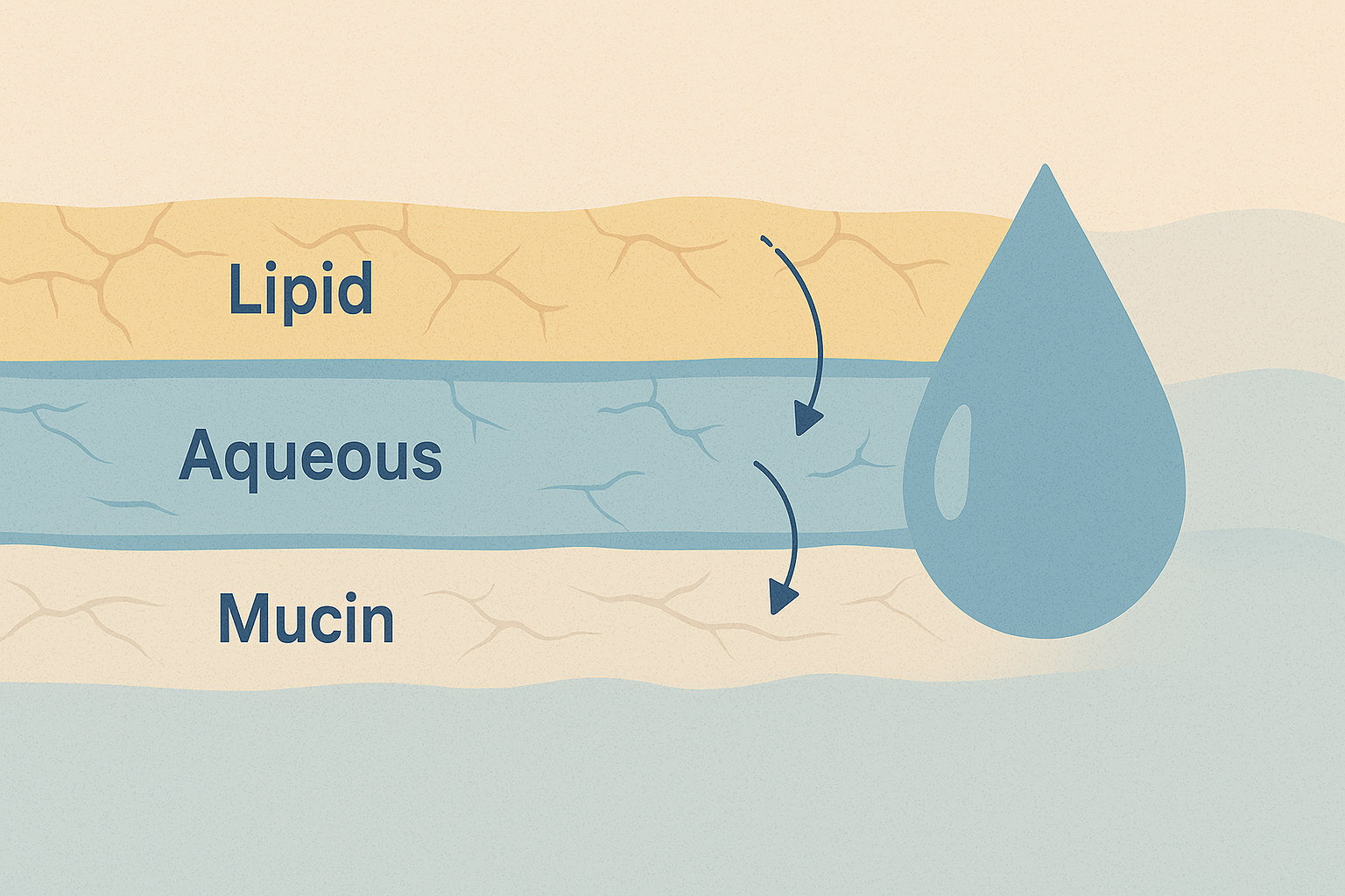 Illustration showing tear film layers affected by Sjogren’s syndrome