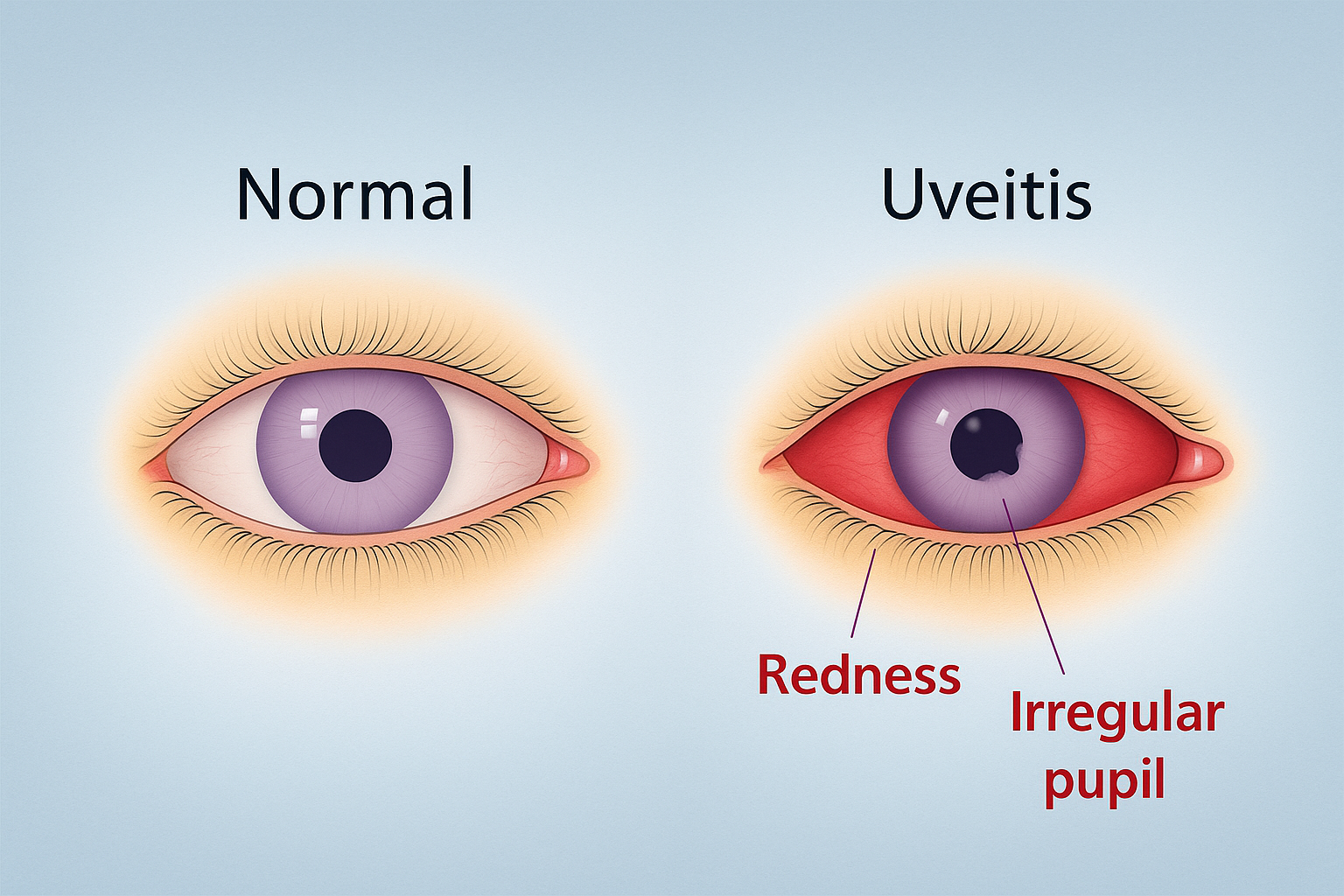 Cross-section diagram showing inflamed uvea