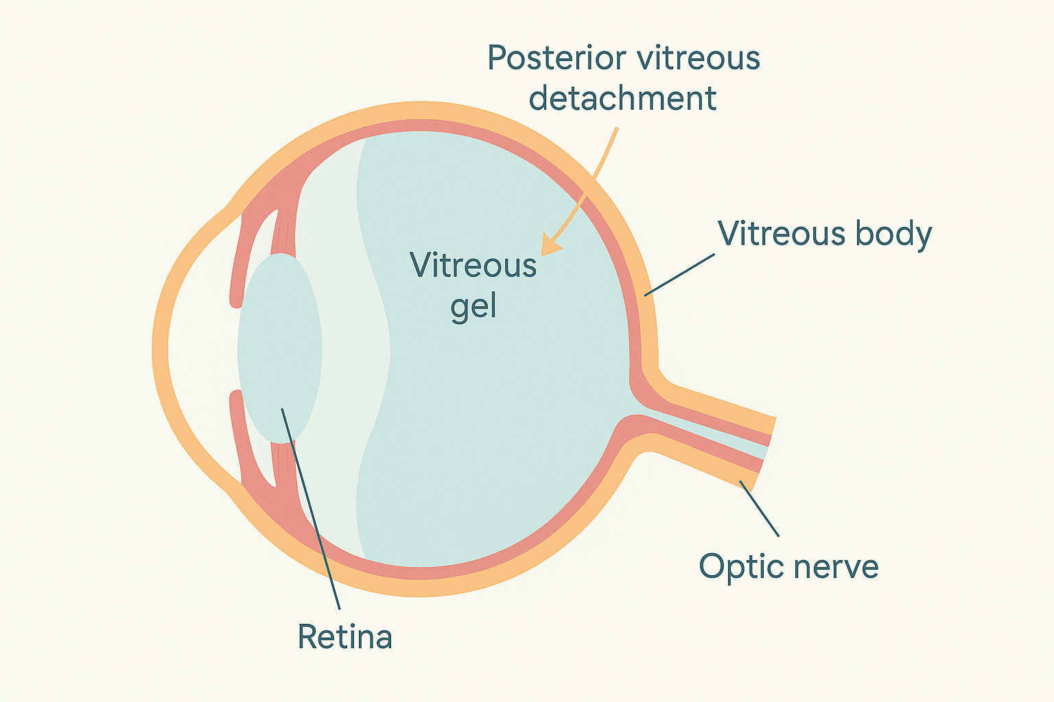 Anatomy diagram showing vitreous gel separating from the retina
